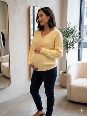 Pinkblush Pale Yellow V-Neck Maternity Sweater
